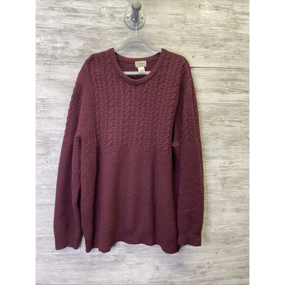 LL Bean Mens Sweater XL Lambs Wool Cable Knit Crew Neck Pullover - Picture 1 of 8